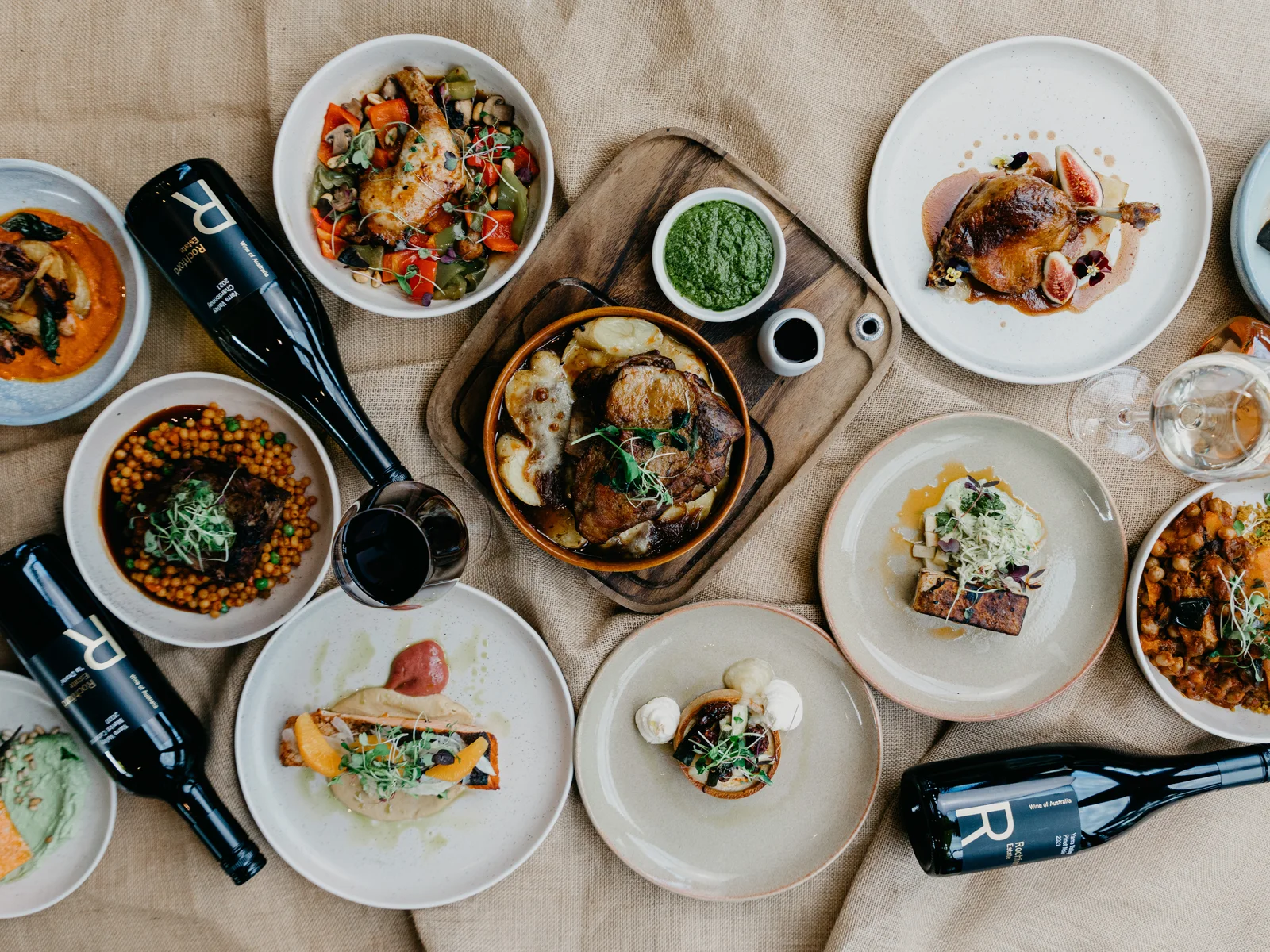 Seasonal lunch dishes and Rochford estate wines